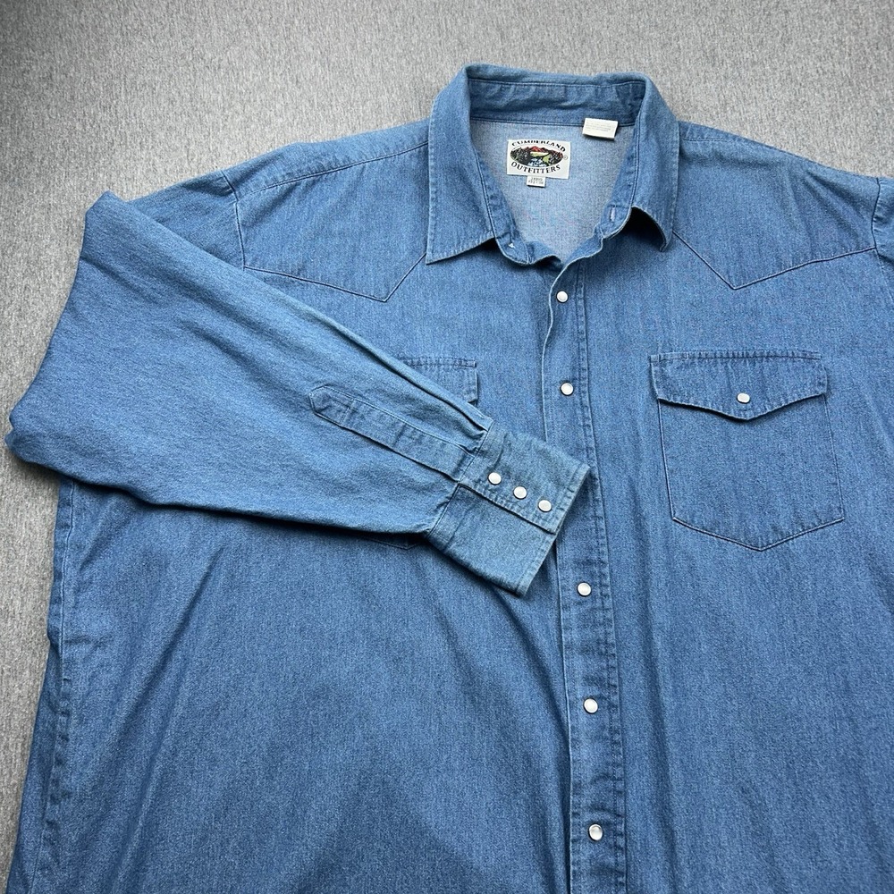 Cumberland Outfitters Shirt Blue Denim Pearl Snap Mens 3XBig 19.5x36 Long Sleeve